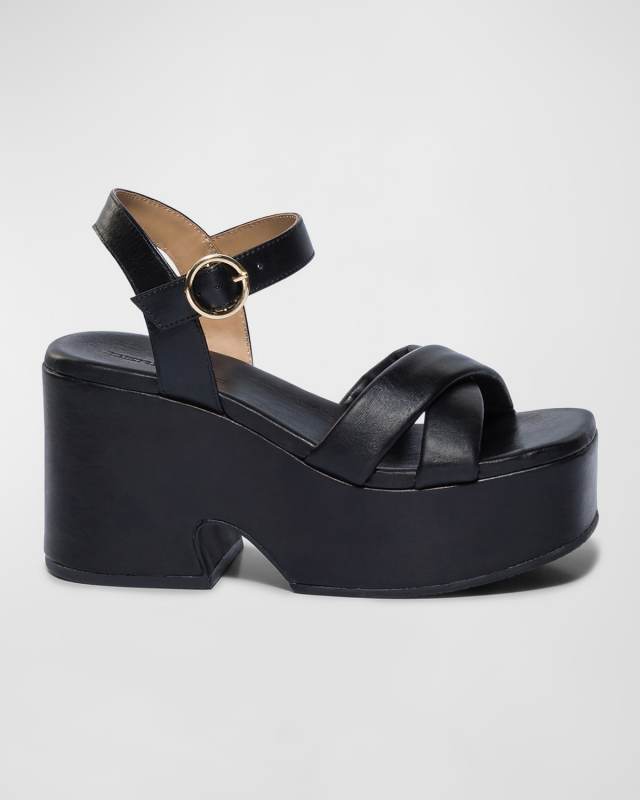Leather Crisscross Platform Sandals