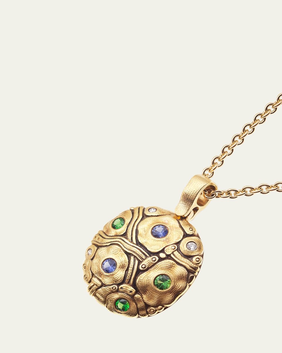 Summer Flowers 18K Yellow Gold Sapphire and Diamond Pendant