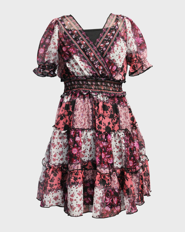 Girl's Multicolor Patchwork-Print Wrap Front Dress, Size 2-1