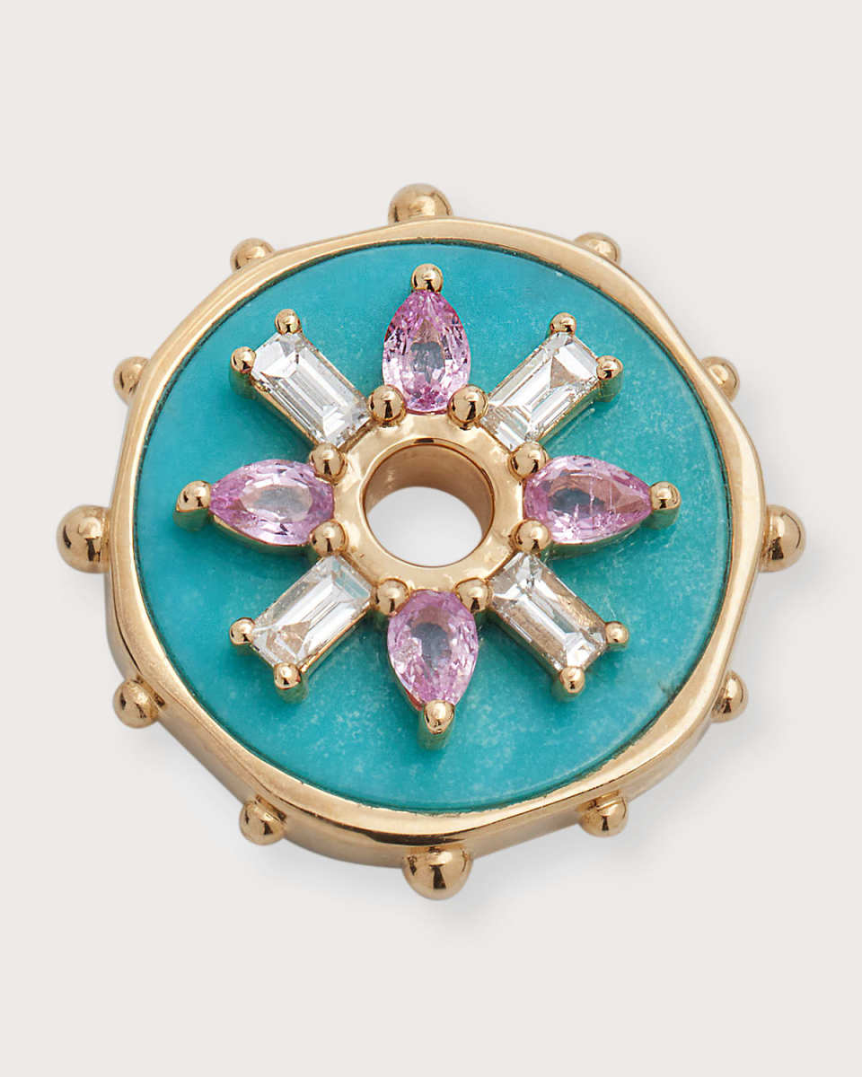 14k Yellow Gold Love Disc Single Earring Charms with Turquoise