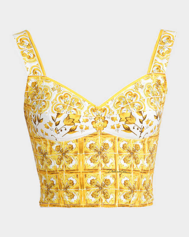 Cotton Popeline Brocade Print Corset Top