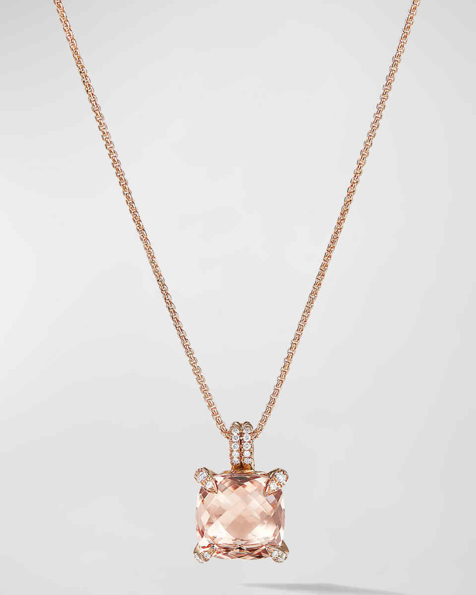 Chatelaine Pendant Necklace with Gemstone and Diamonds in 18K Rose Gold, 11mm
