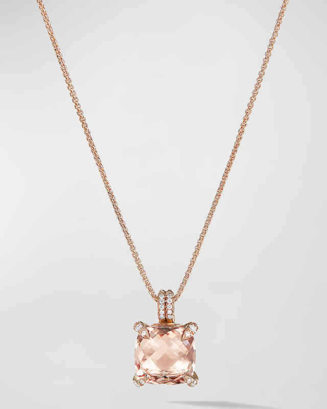 Chatelaine Pendant Necklace with Gemstone and Diamonds in 18K Rose Gold, 11mm