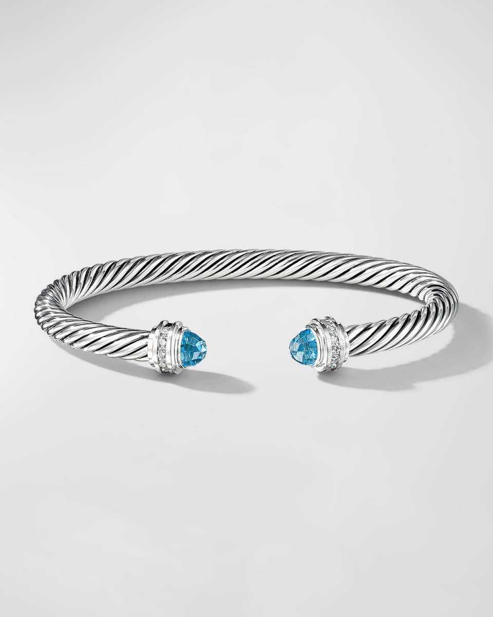 Cable Bracelet with Gemstones and Diamonds in Silver, 5mm