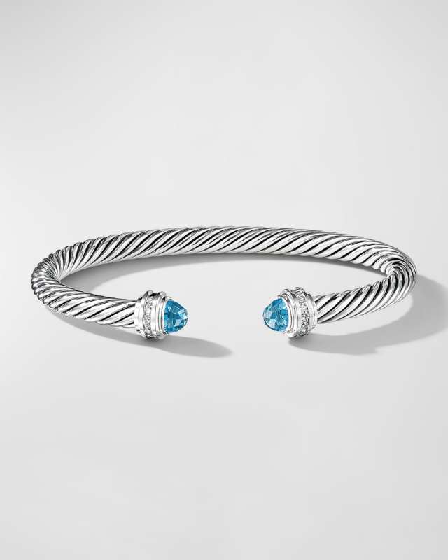 Cable Bracelet with Gemstones and Diamonds in Silver, 5mm
