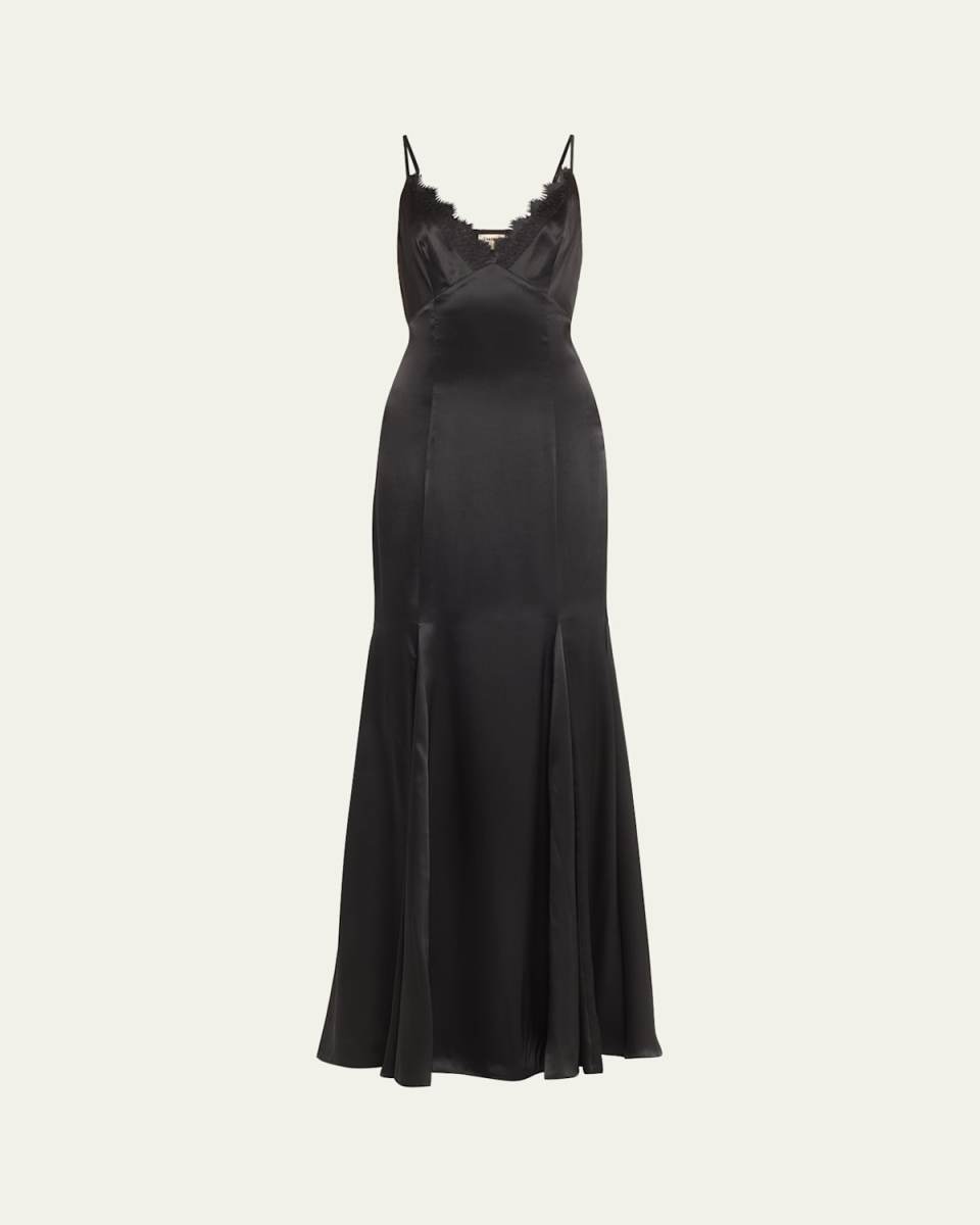 Zanna Lace-Trim Silk Gown