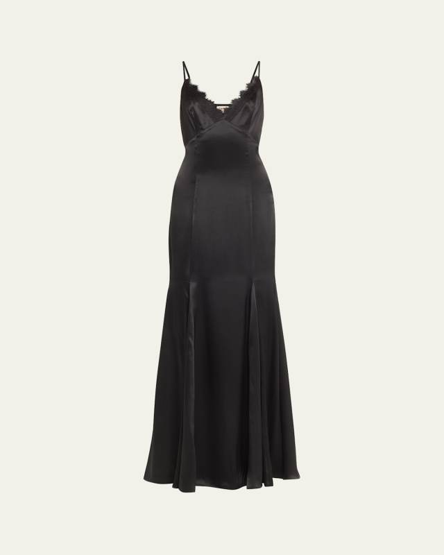 Zanna Lace-Trim Silk Gown