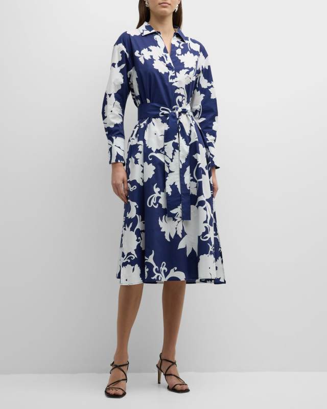 Casablanca Belted Floral-Print Midi Shirtdress