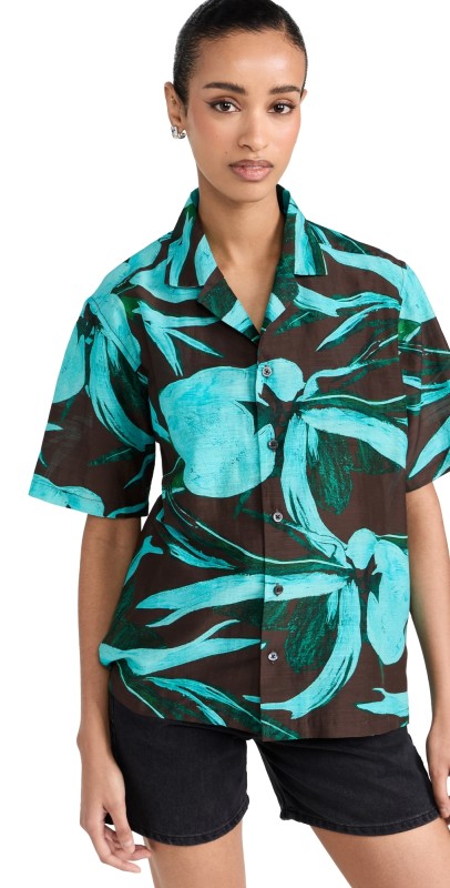 Louisa Ballou Weekend Shirt Turquoise Flower