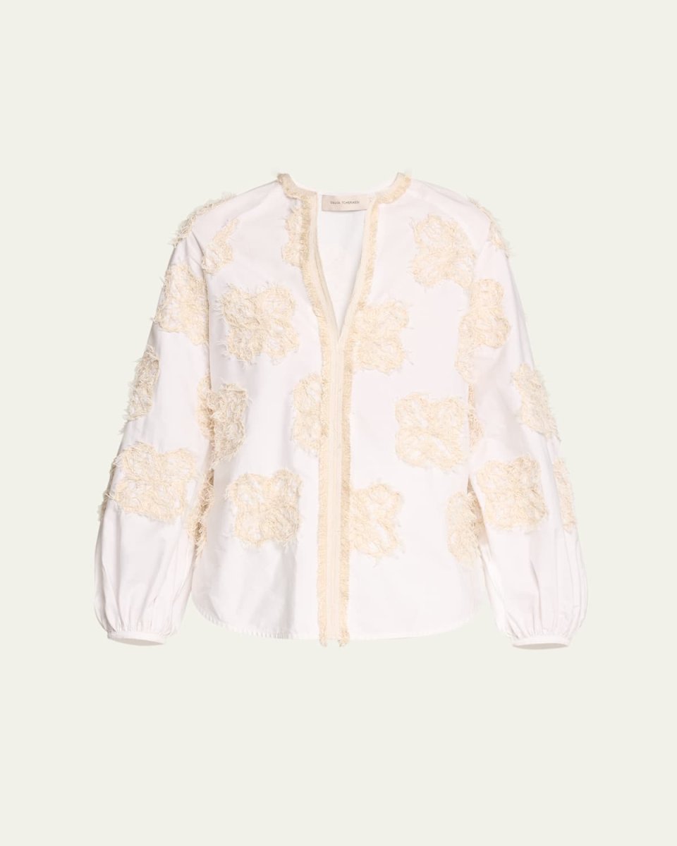 Molveno Fringed Flower Embroidered Long-Sleeve Blouse