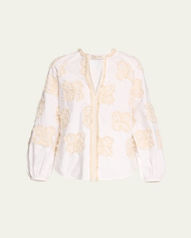 Molveno Fringed Flower Embroidered Long-Sleeve Blouse
