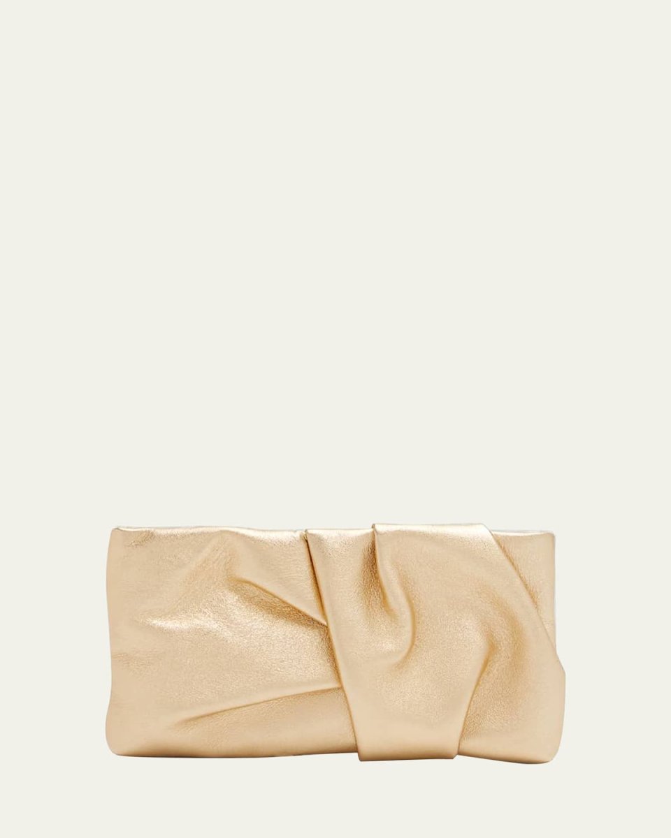 Bonny Ruched Metallic Leather Clutch Bag