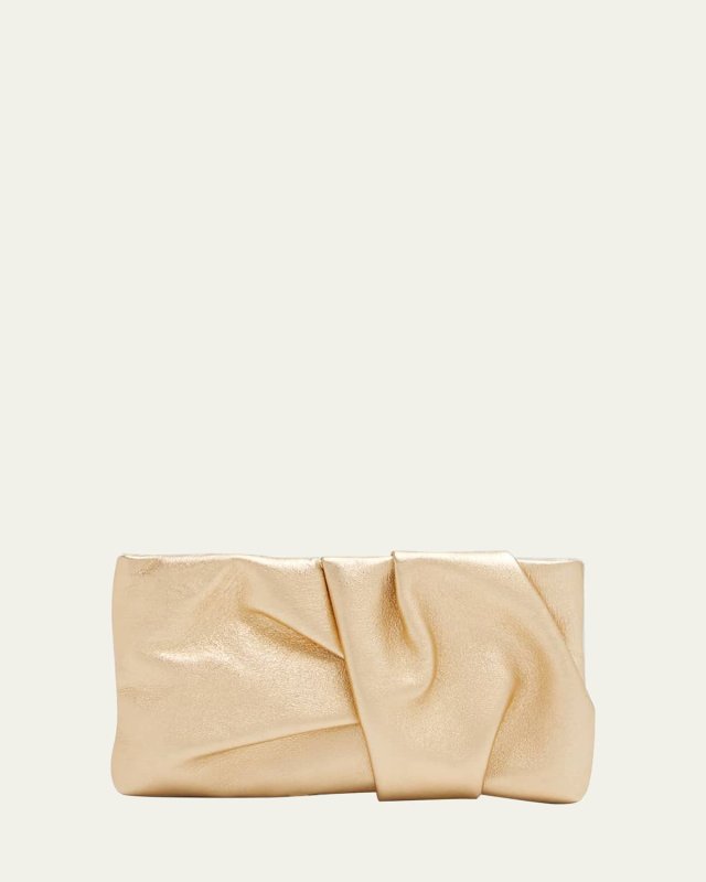 Bonny Ruched Metallic Leather Clutch Bag