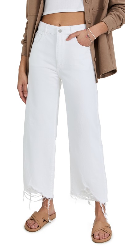 DL1961 Hepburn Wide Leg High Rise Jeans White Distressed