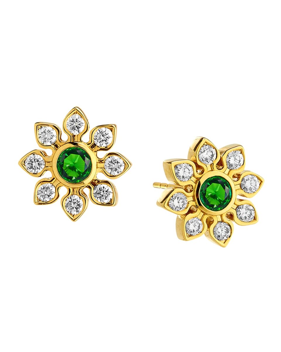 18K Mogul Flower Stud Earrings with Diamonds