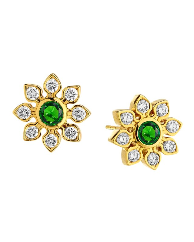 18K Mogul Flower Stud Earrings with Diamonds