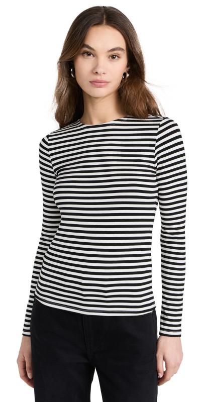 L'AGENCE Tess Crew Stripe Tee Black/ White Stripe