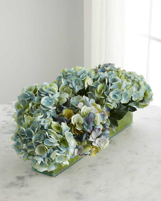 Faux Floral Hydrangeas in Glass Box