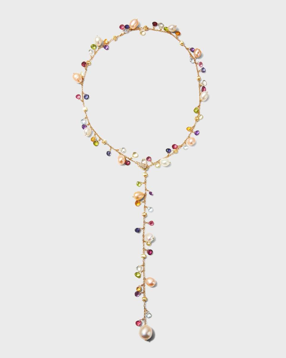 18K Paradise Yellow Gold Diamond Lariat with Mixed Stones