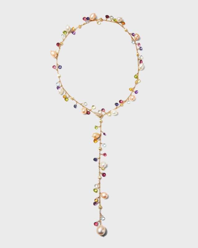 18K Paradise Yellow Gold Diamond Lariat with Mixed Stones