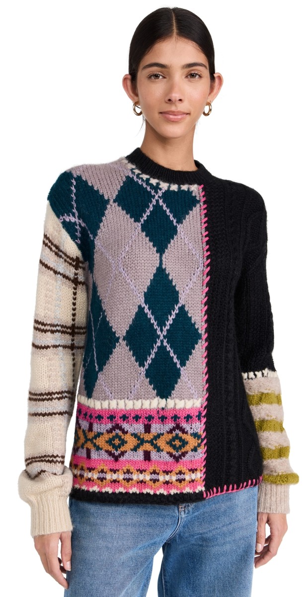 Lingua Franca Hutton Patchwork Crewneck Black Patchwork