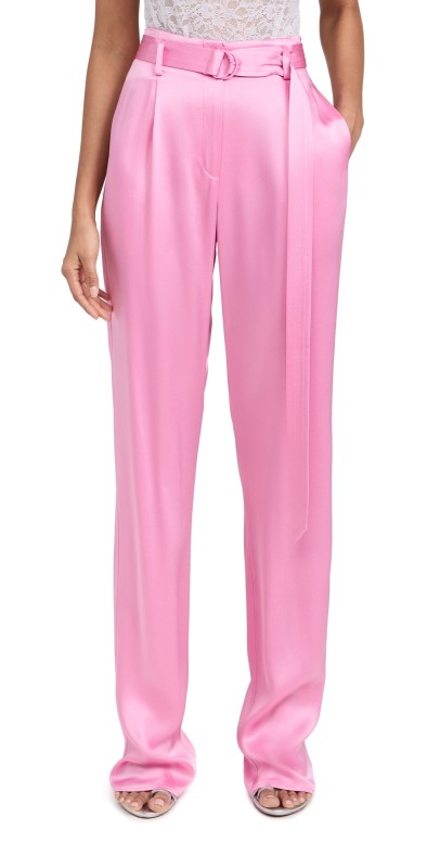 LAPOINTE Doubleface Satin High Waisted Belted Pants Hibiscus
