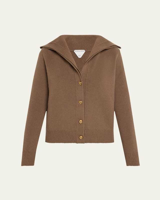 Compact Wool Cardigan with Gold Knot Buttons
