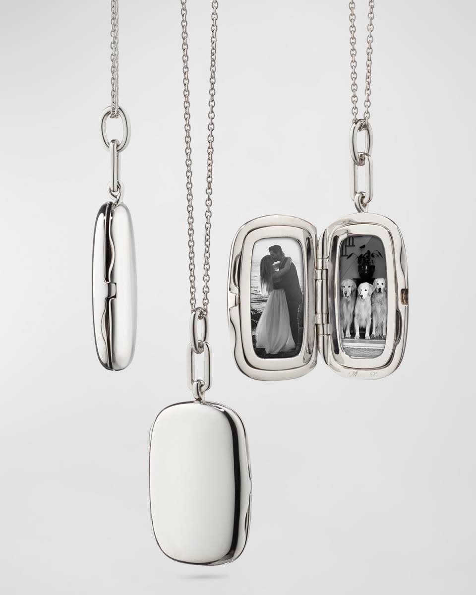 925 Sterling Silver Slim Rectangle Locket Necklace