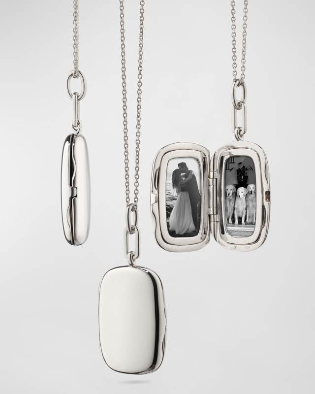925 Sterling Silver Slim Rectangle Locket Necklace