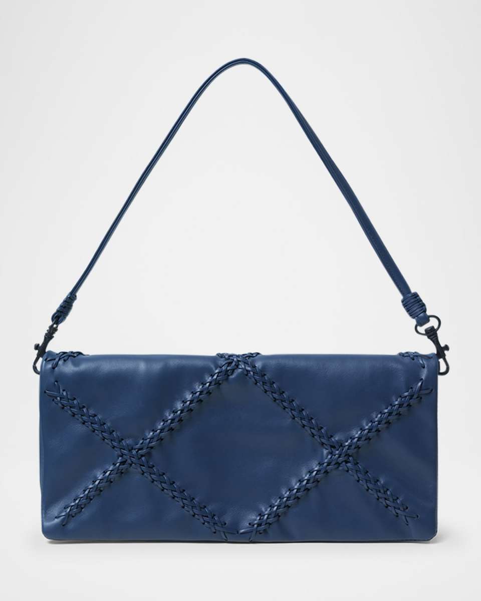 Fold-Over Flap Leather Shoulder Bag