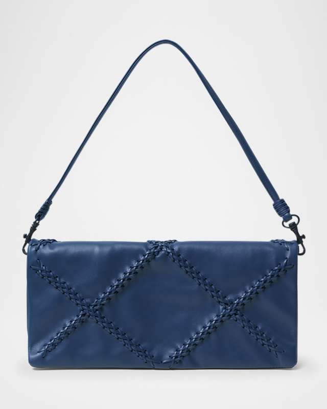 Fold-Over Flap Leather Shoulder Bag
