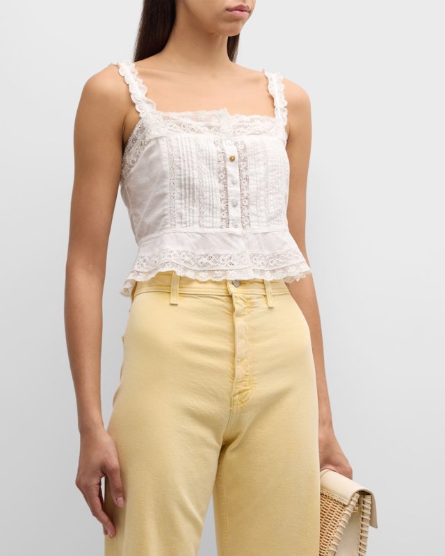 Vietta Embroidered Cotton Stripe Tank Top