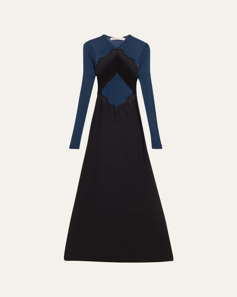 Tulle Overlay Verner Lace Column Maxi Dress