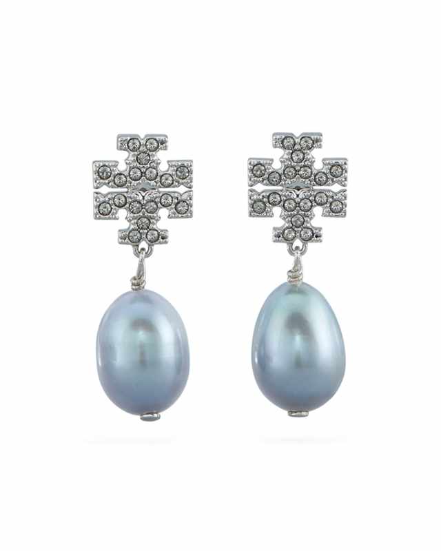 Kira Pave Pearl-Drop Earrings, Silver