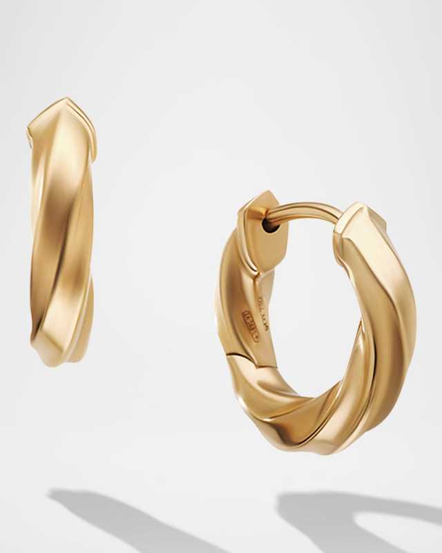 Cable Edge Huggie Hoop Earrings in 18K Gold, 13mm