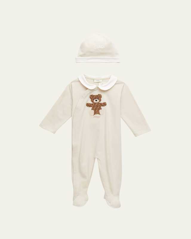 BABY FOOTIE AND HAT SET WITH ORIGINAL FF BEAR PRINT