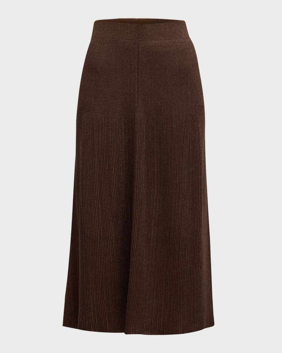 Ribbed Shimmer Knit Midi Skirt