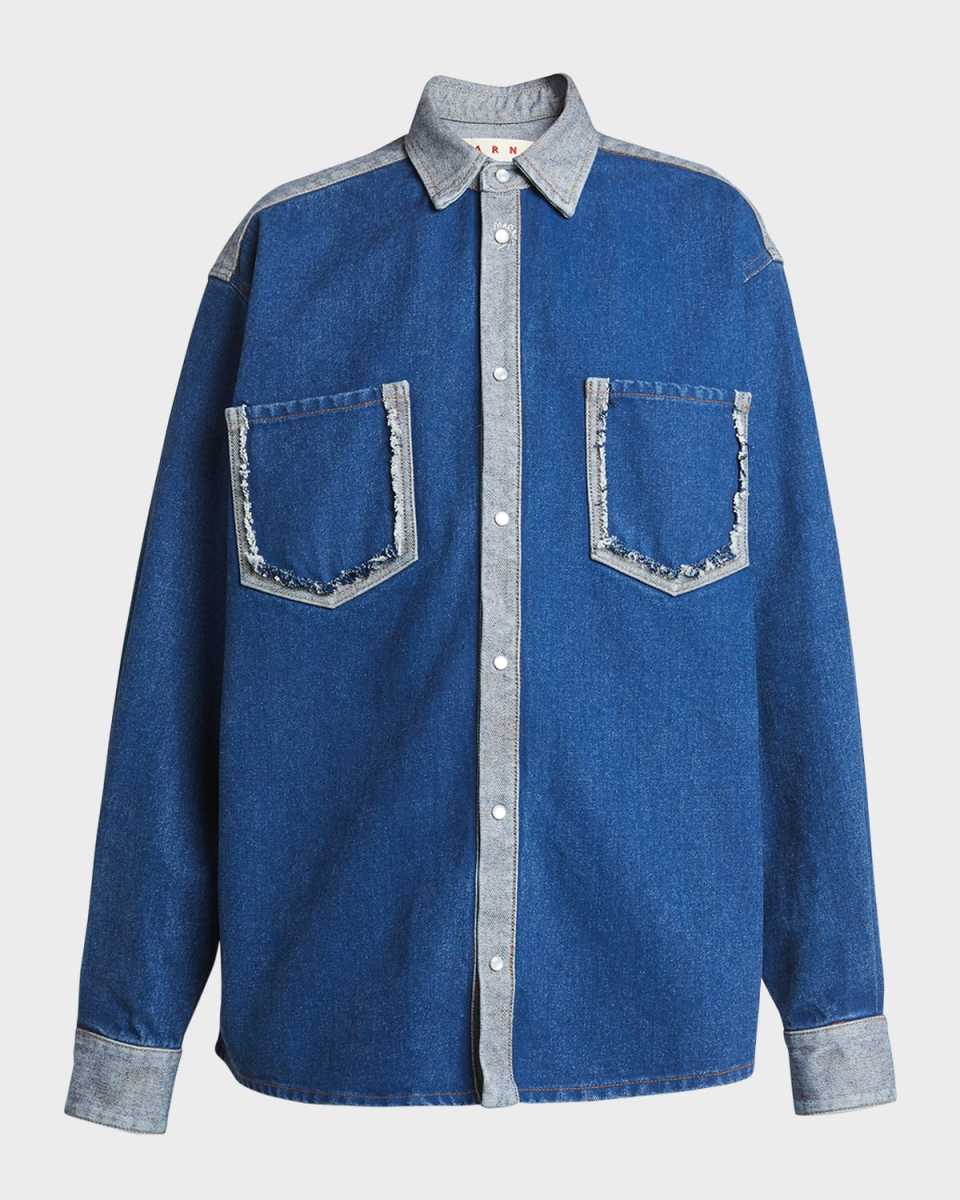 Bi-Color Denim Oversized Collared Shirt