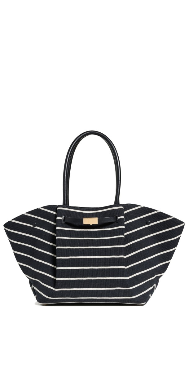DeMellier New York Tote black breton stripe canvas