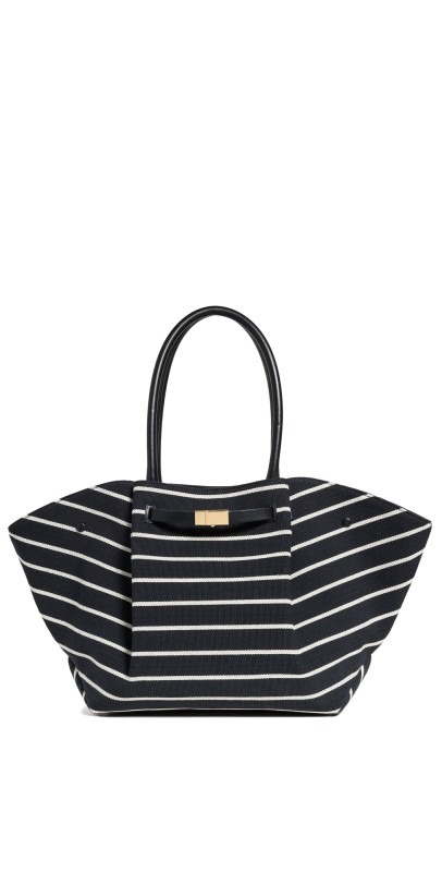 DeMellier New York Tote black breton stripe canvas