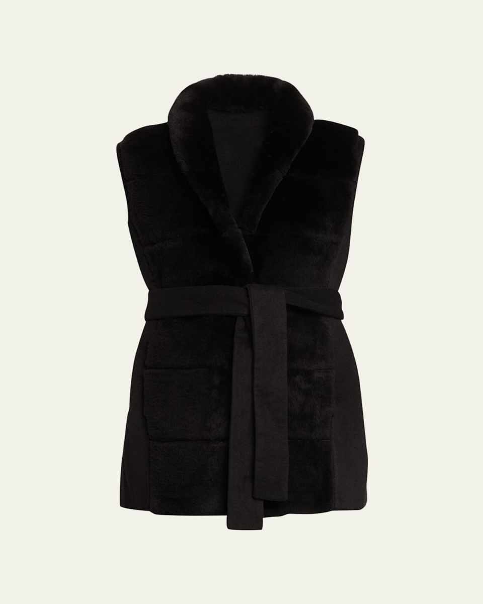 Reversible Shearling Vest with Belt