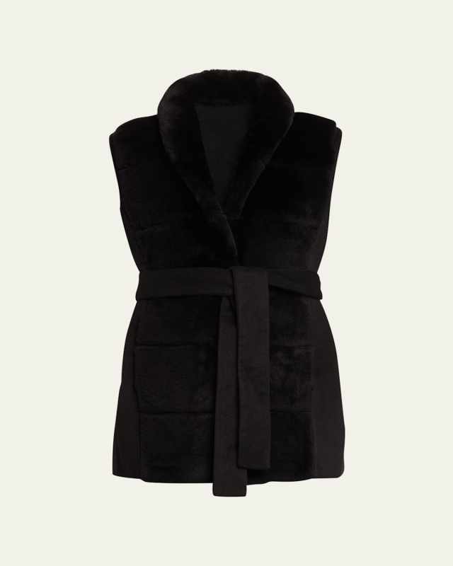 Reversible Shearling Vest with Belt