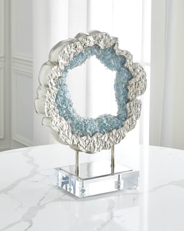 Hammered Nickel and Sea Blue Geode Sculpture