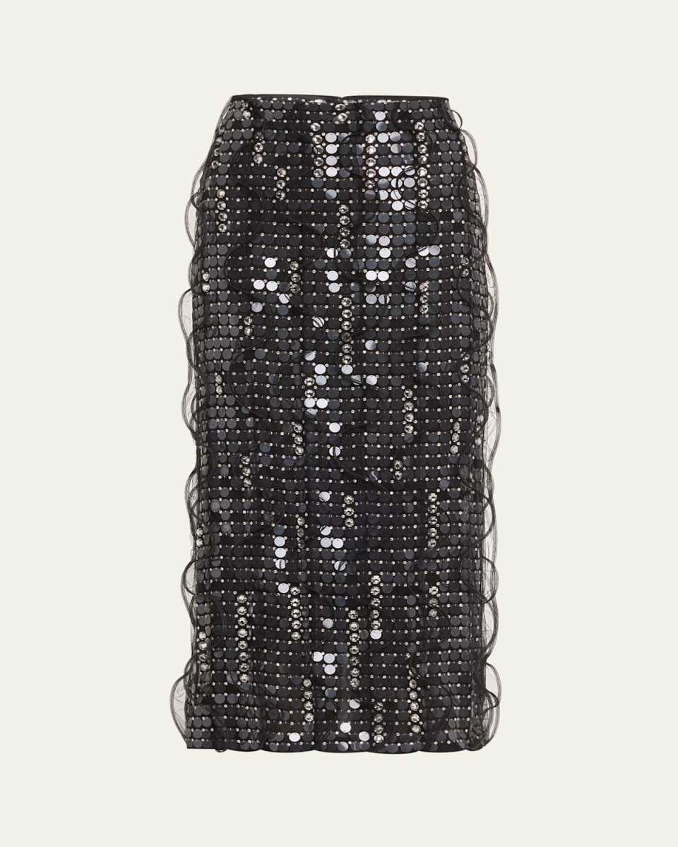 Sequined Tulle Midi Skirt