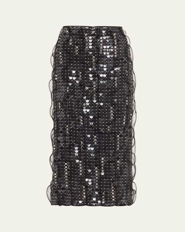 Sequined Tulle Midi Skirt