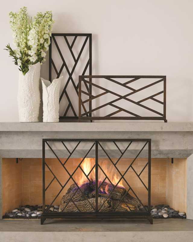 Chinoise Fret Bronze Fireplace Screen