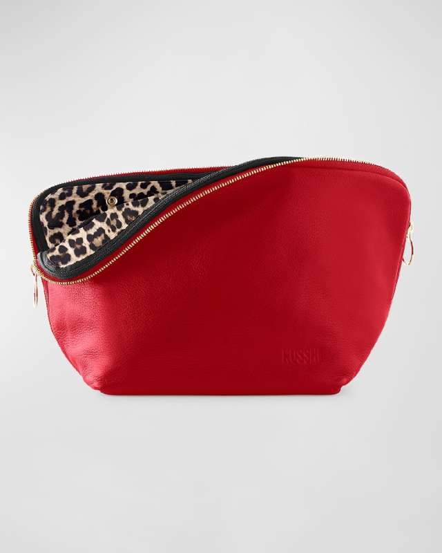 Vacationer Leather Makeup Bag, Red/Leopard