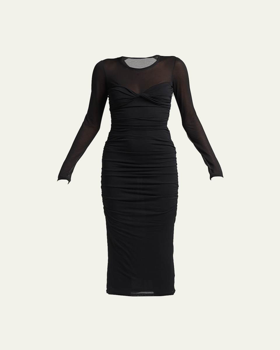 Ruched Twist-Bustier Midi Dress