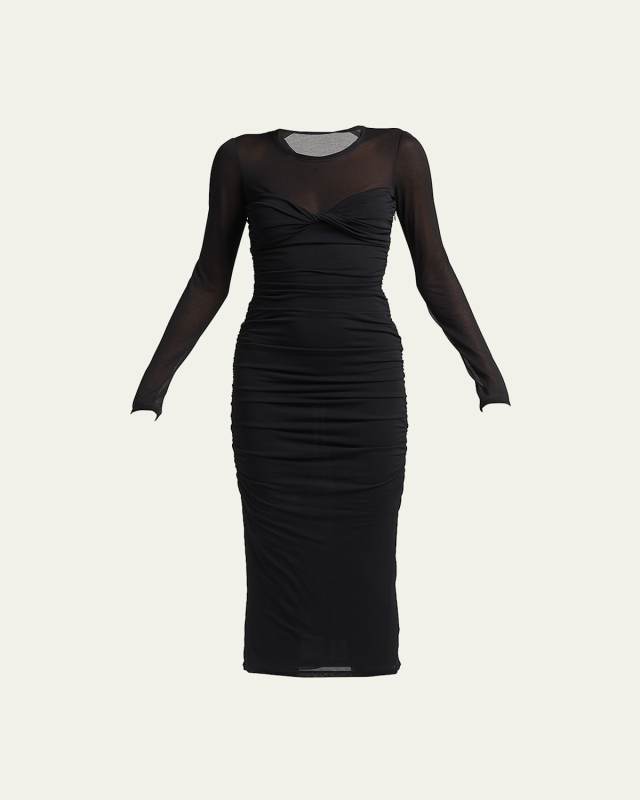 Ruched Twist-Bustier Midi Dress