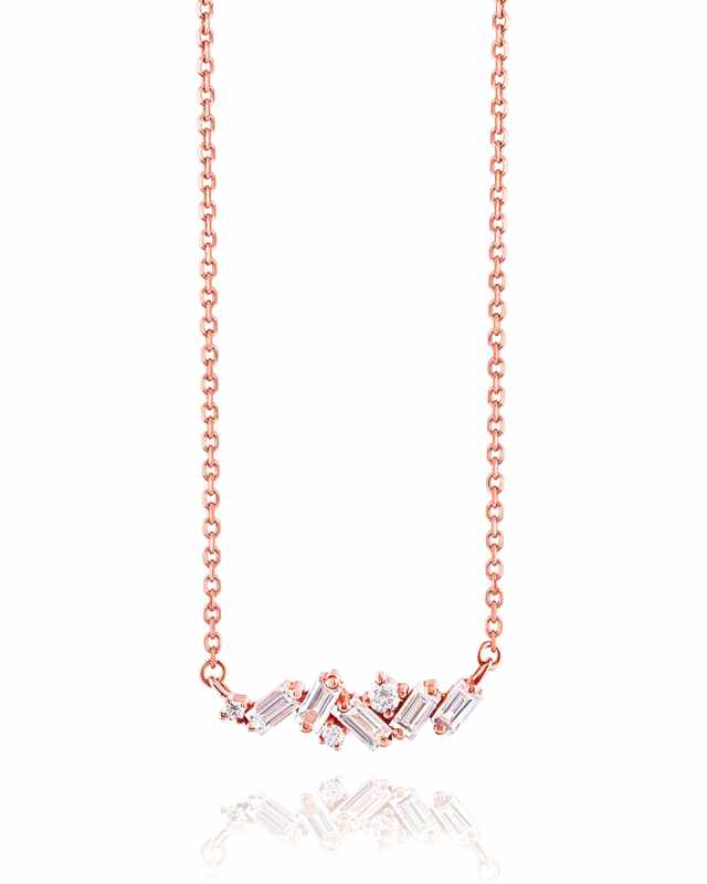 18K Gold Mixed Mini Diamond Bar Necklace